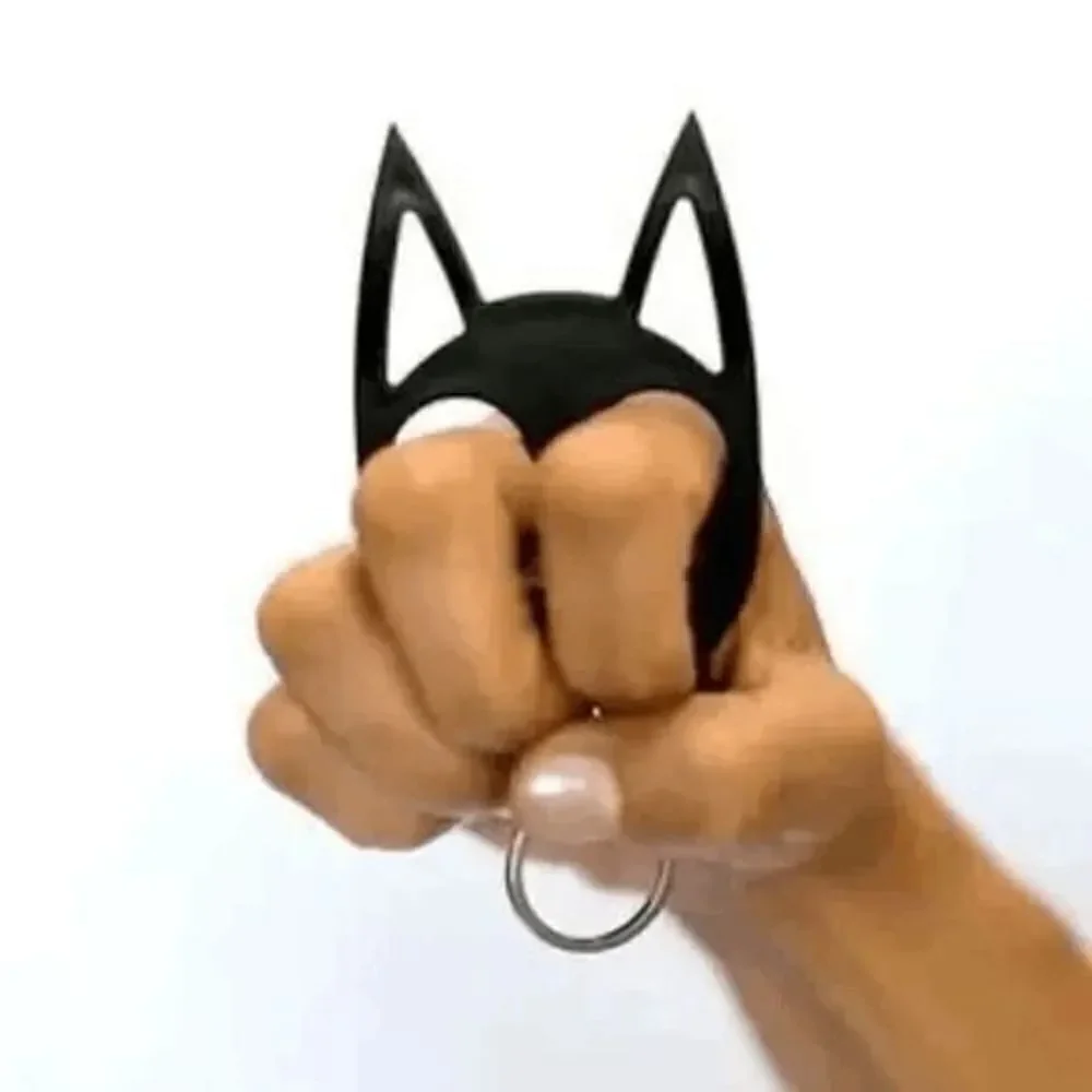 Black Cat-Shaped Security Multifunctional Stainless Steel Keychain Key Ring